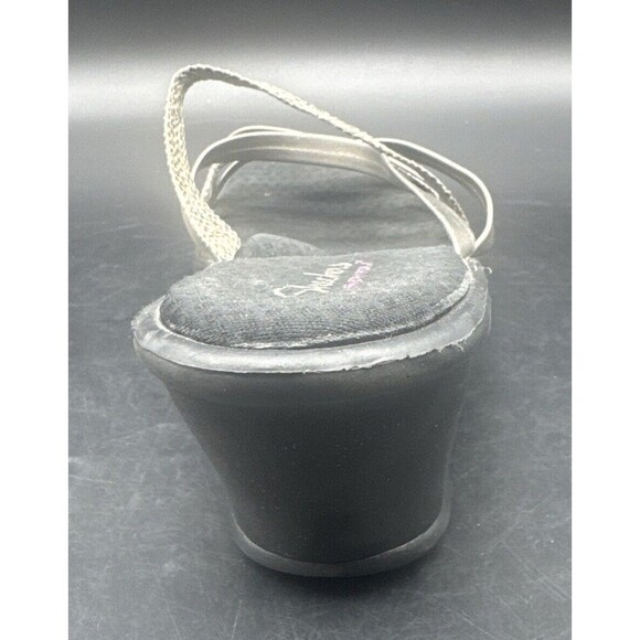 Skechers Women’s Open Toe Slip-on Strappy Wedge BLACK SILVER Sandal Heels Sz 9 - Picture 12 of 16